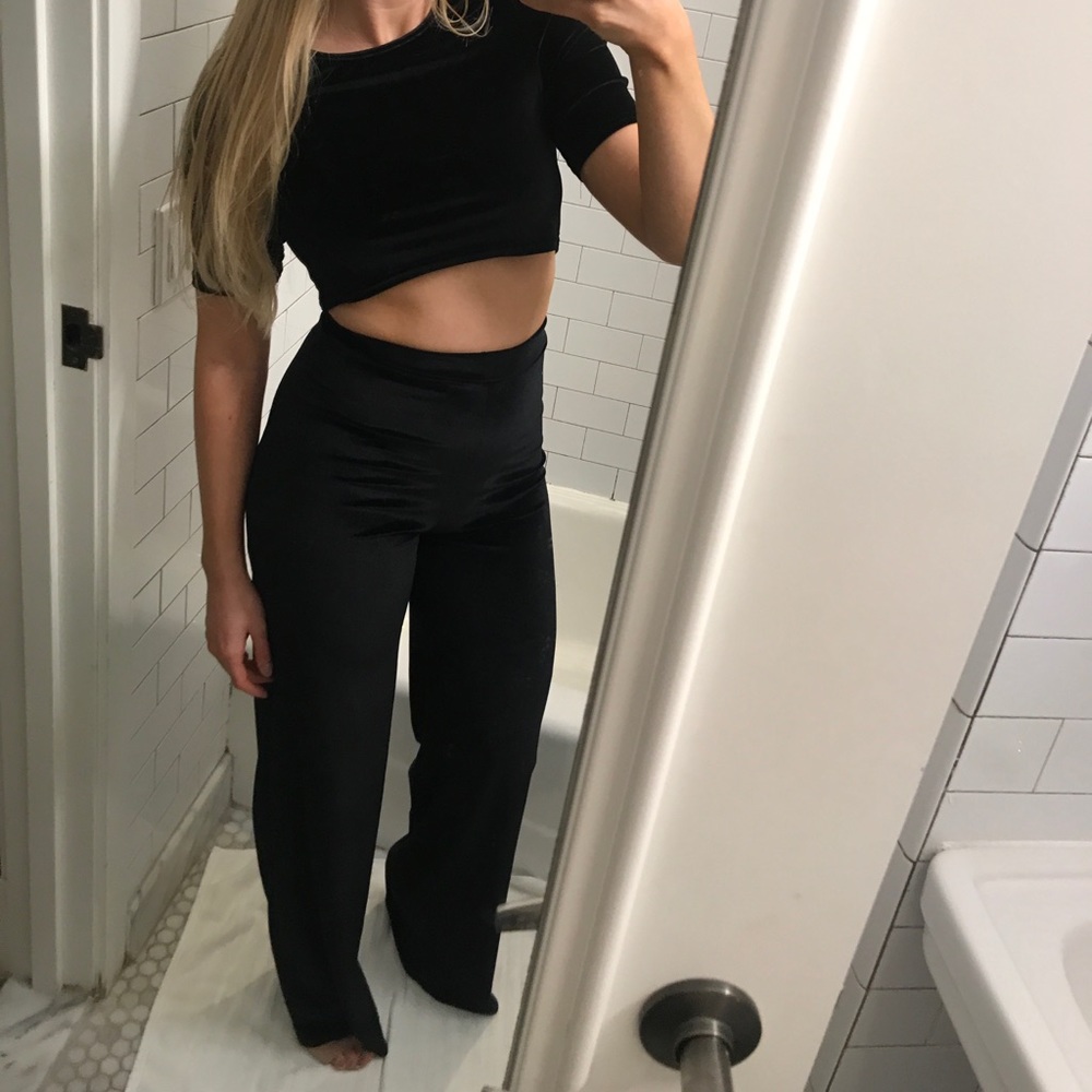 Nasty Gal 2 Piece Black Velour Set, Size S